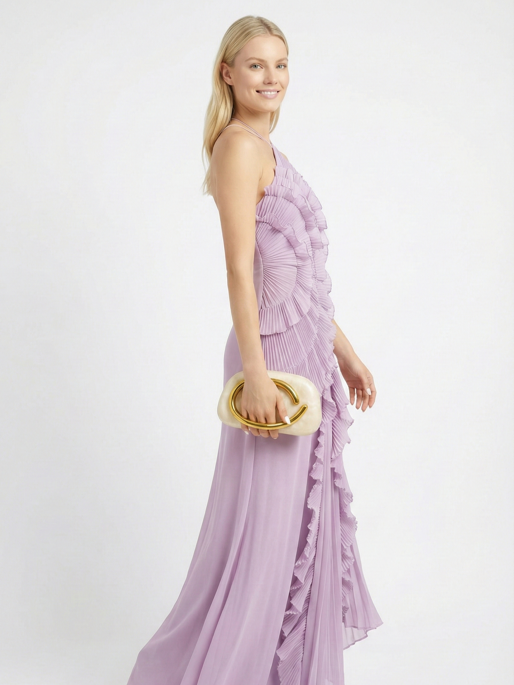 Catherine Ruffle Dress (Free Pearl Clutch)