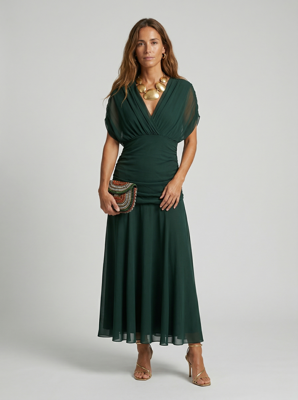 Floral Chiffon Off Shoulder Ruched Wedding Guest Dress