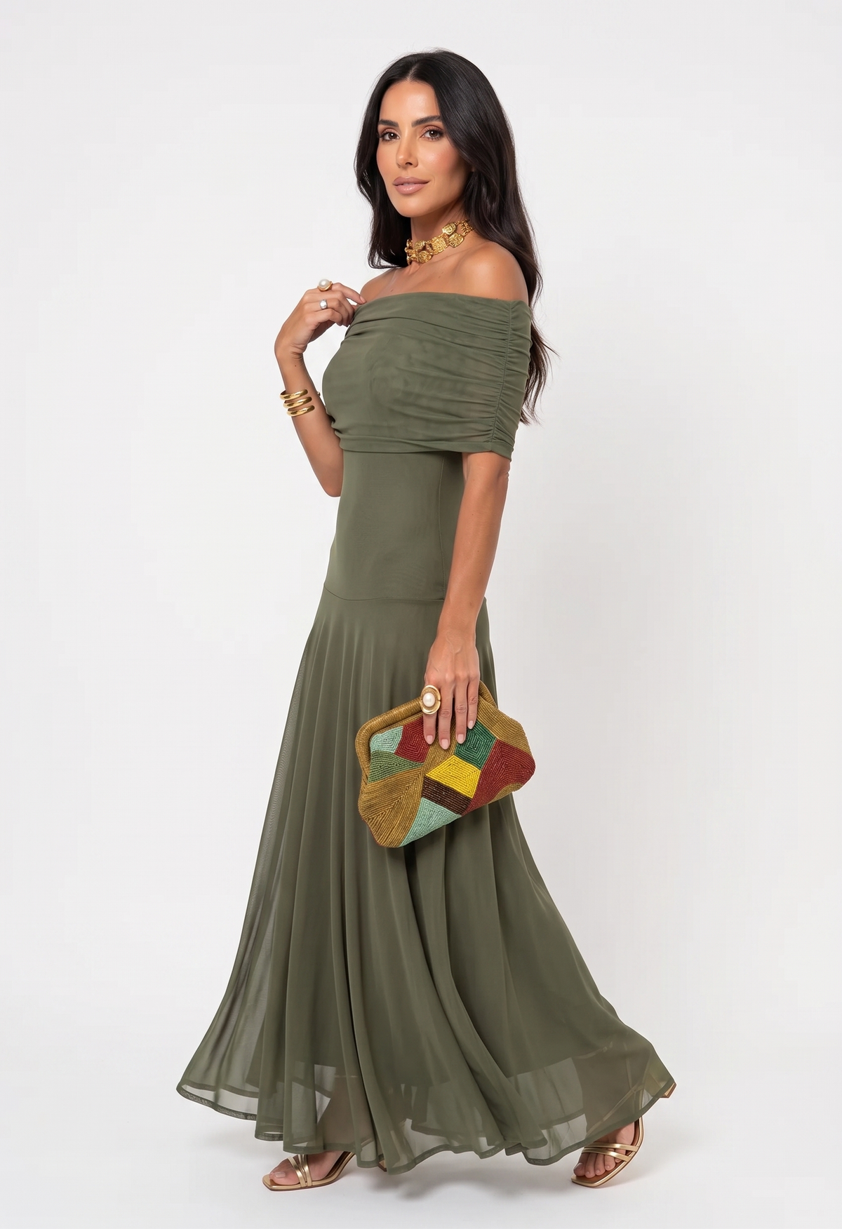Abstract Print Chiffon One Shoulder Ruched Maxi Gown