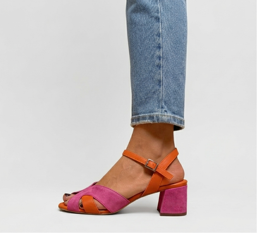 Open Toe Cross Strap Ankle Strap Block Heel Sandals