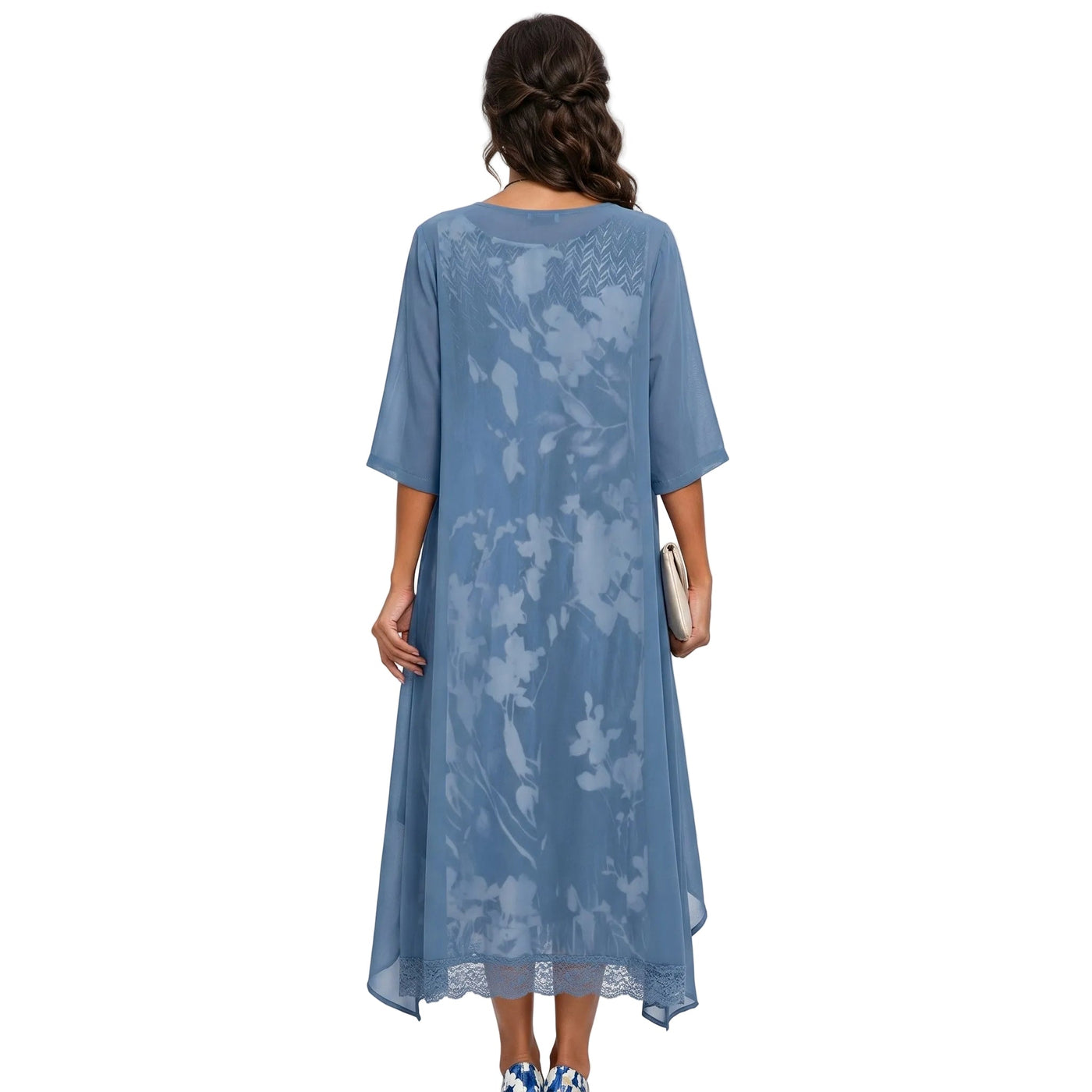 Floral Midi Dress and Chiffon Cardigan Two Piece Set 2