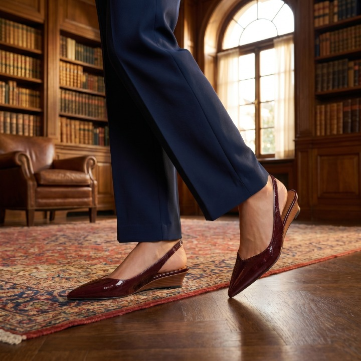 Pointed Toe Slingback Low Wedge Heel Pumps 6