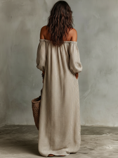 Striped Off Shoulder Long Sleeve Maxi Dress 2