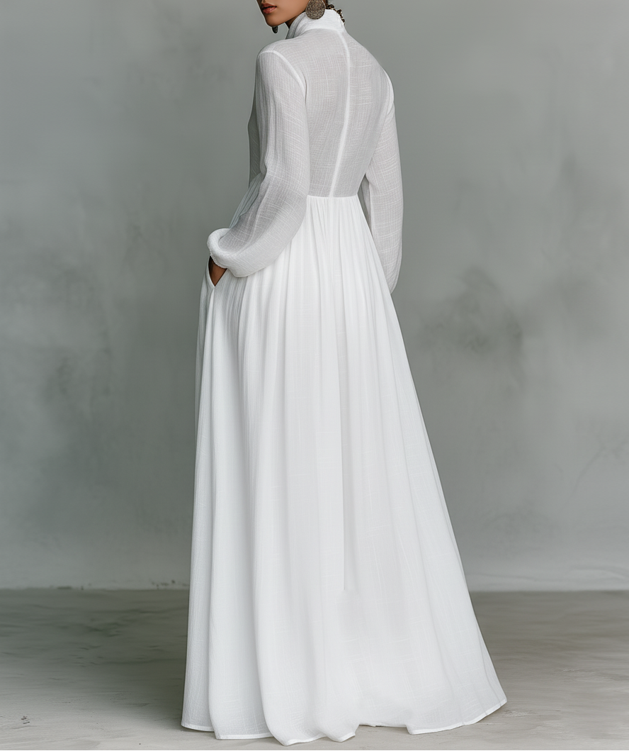 Collared Button Front Long Sleeve Maxi Shirt Dress