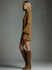 Faux Suede High Neck Long Sleeve Mini Dress 5