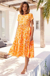 High Waist Ruched Dress With Geometric Print Yellow / S Maxi Dresses