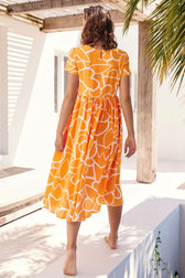 High Waist Ruched Dress with Geometric Print
