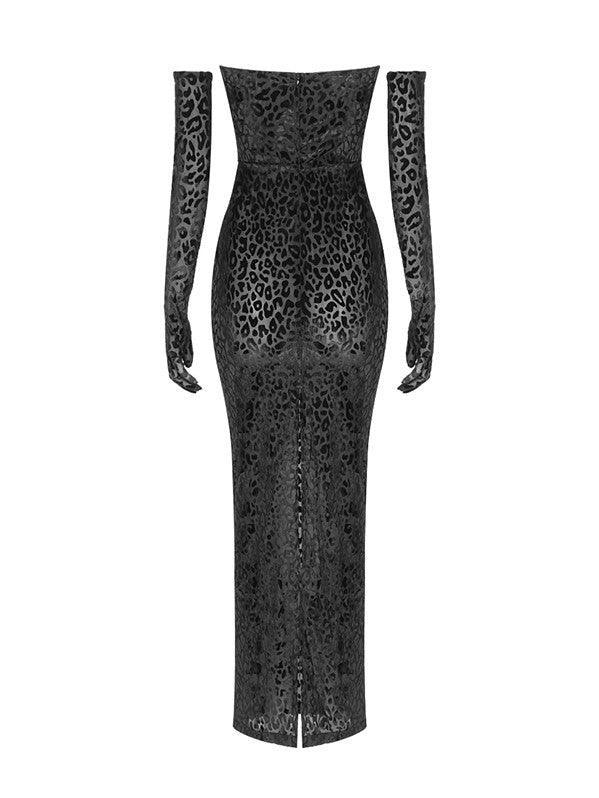 Gianna Leopard Print Bodycon Maxi Dress With Gloves