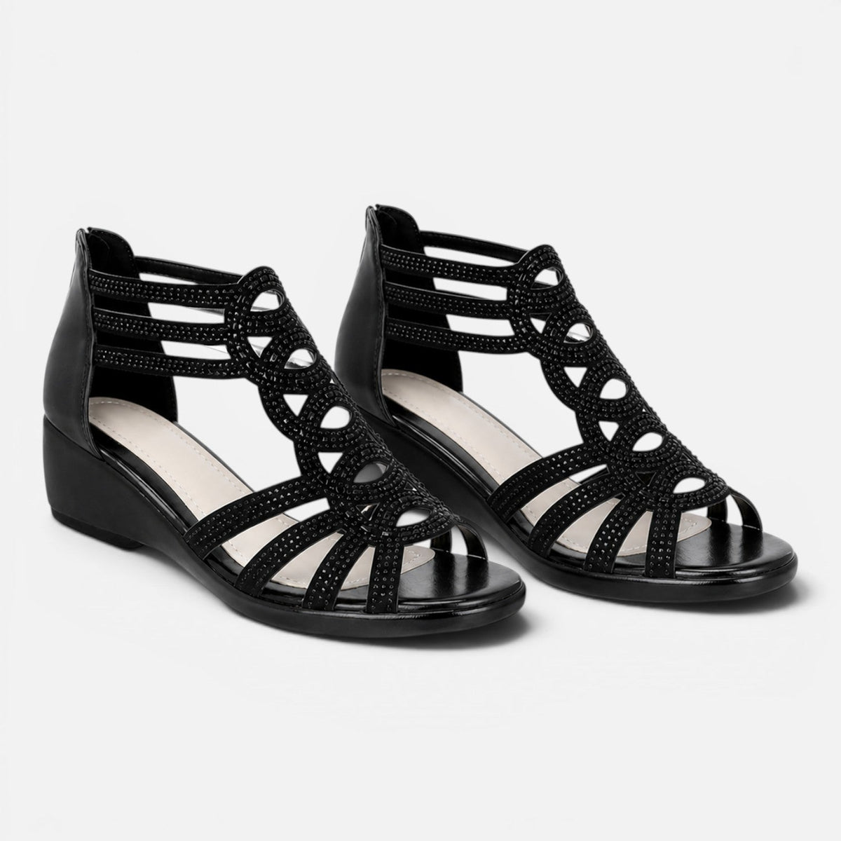 Women's Strappy Wedge Sandals with Rhinestone Detail