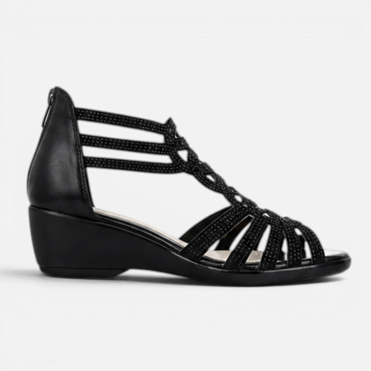 Women's Strappy Wedge Sandals with Rhinestone Detail