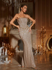 Strapless Ruched Sequin Maxi Dress 5