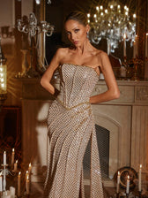 Strapless Ruched Sequin Maxi Dress 3
