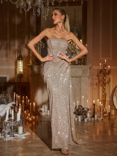 Strapless Ruched Sequin Maxi Dress 4