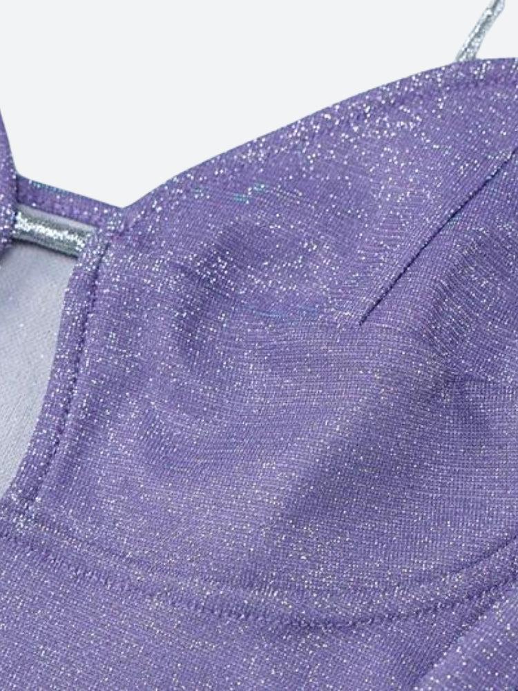 Glitter Spaghetti Strap Cut Out Bust A-Line Mini Dress 6