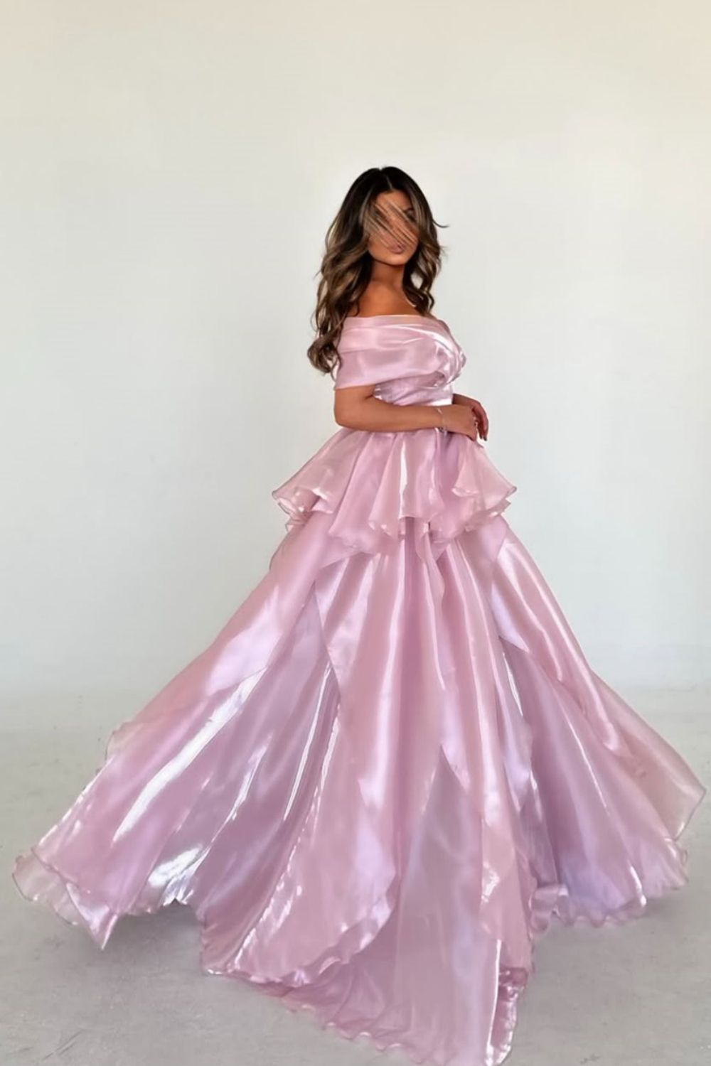 Gorgeous A-Line Pink Off The Shoulder Long Ruffle Formal Party Dress