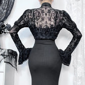 Long Sleeves Smock Vintage Black Lace Flare Sleeve Cosplay Cardigan