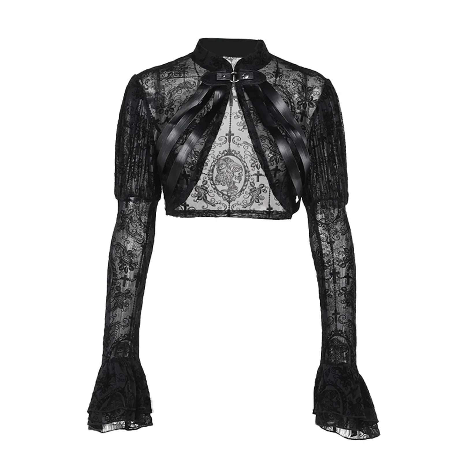Long Sleeves Smock Vintage Black Lace Flare Sleeve Cosplay Cardigan
