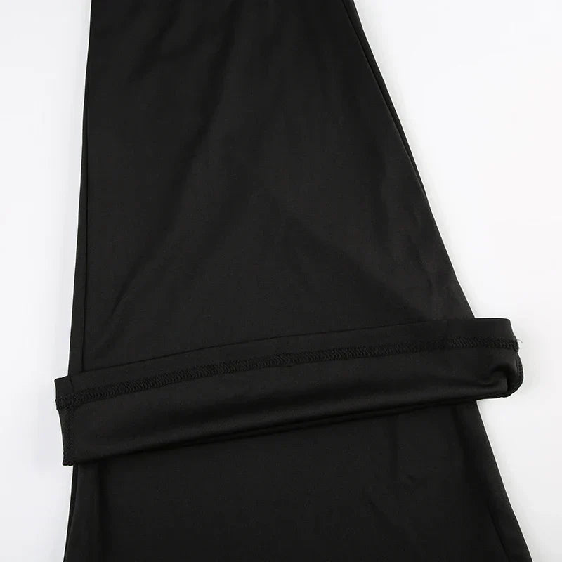 Goth Ruched Flower Flare Pants