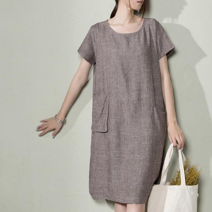 Gray natural linen sundress oversize summer linen maxi dresses plus size caftan