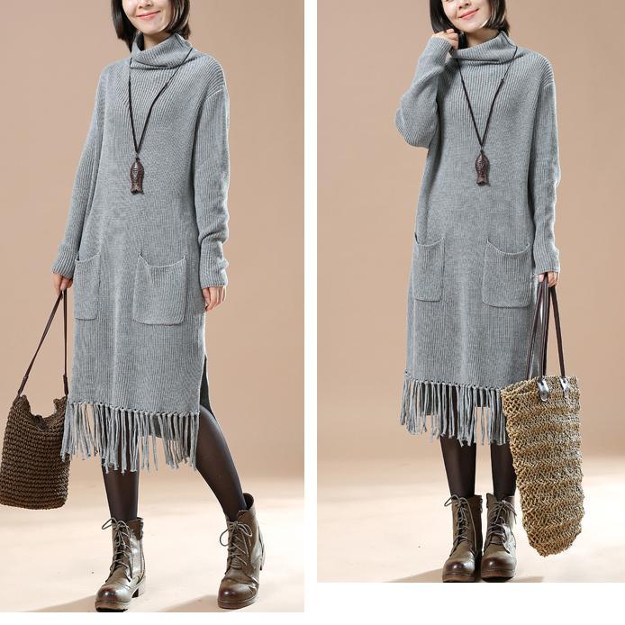 Gray winter sweaters oversize taseled dresses