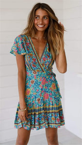 Floral Deep V-Neck Flutter Sleeve Wrap Mini Dress 3