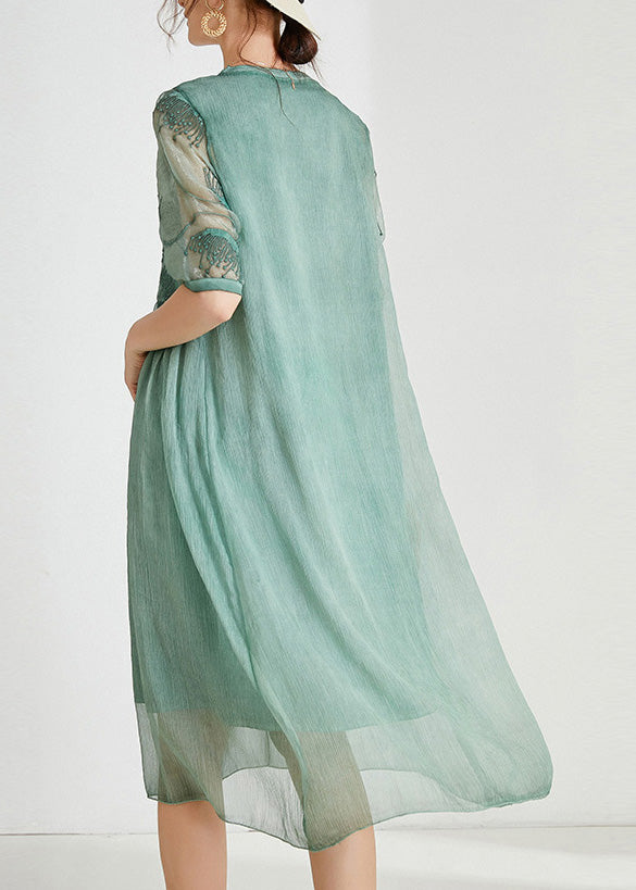 Green Patchwork Solid Chiffon Maxi Dress Summer - View 4