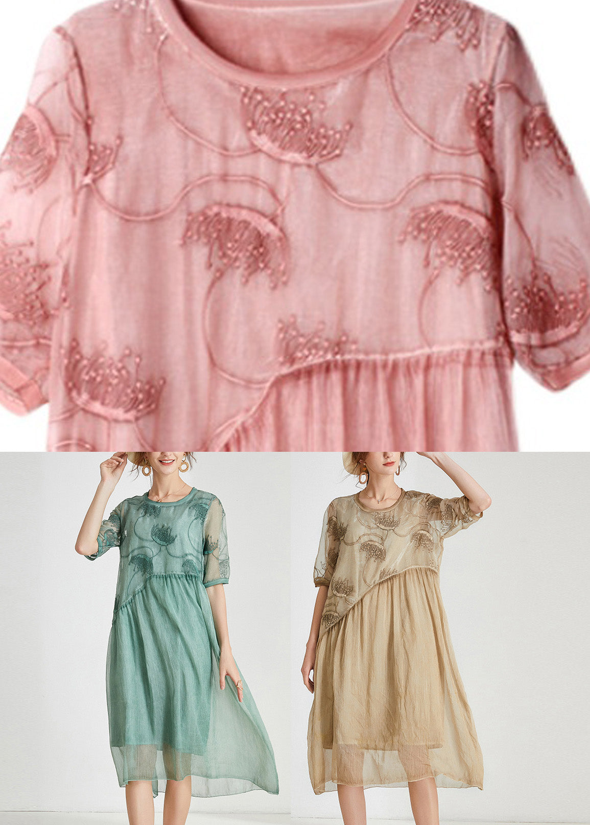 Green Patchwork Solid Chiffon Maxi Dress Summer - View 5