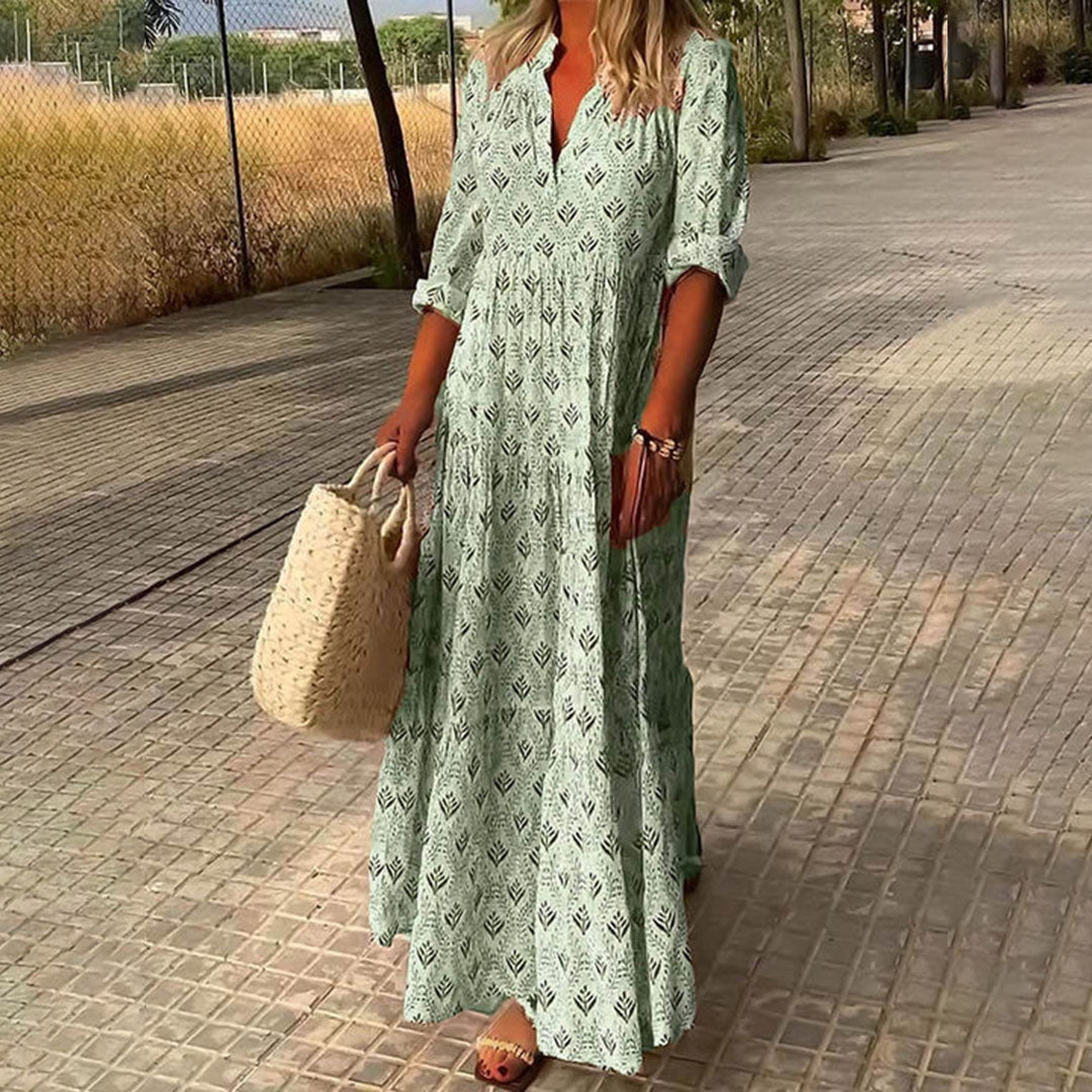 Print V-Neck Tiered Maxi Dress 4