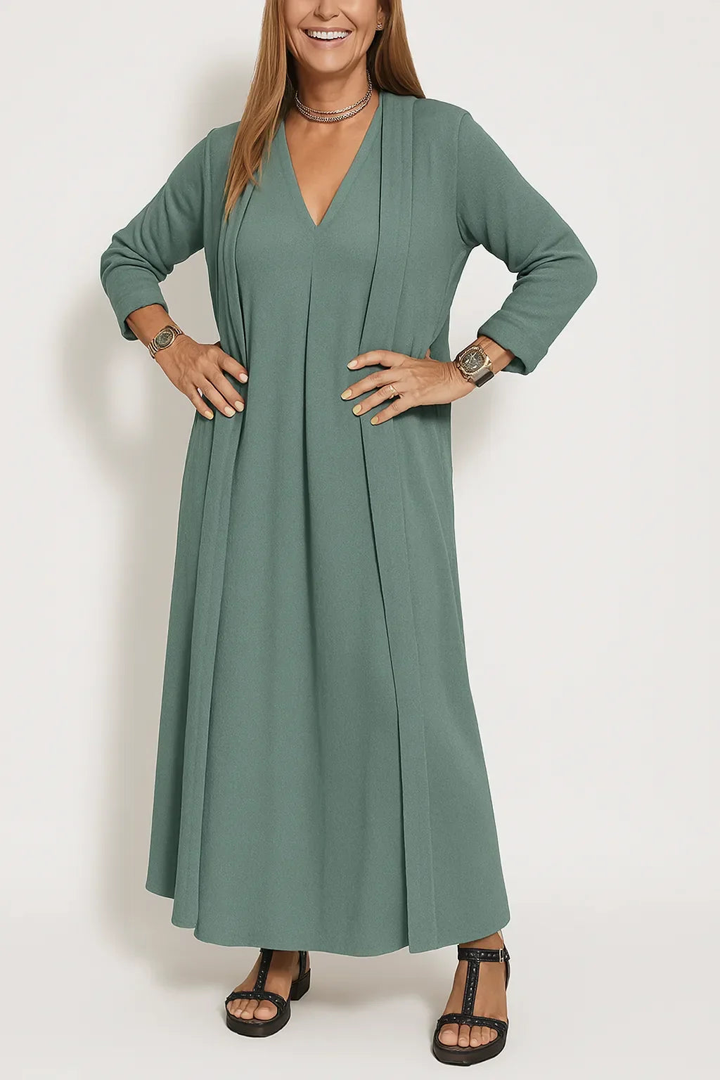 Sleeveless Maxi Dress and Duster Cardigan Two Piece Set 19