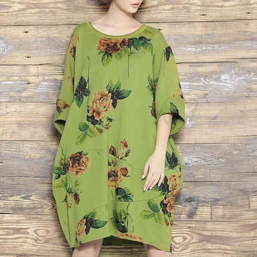 Green floral shift dress summer dress cotton linen