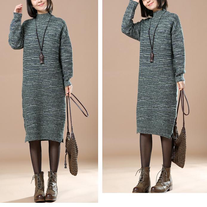 Green women sweaters plus size knit winter dress