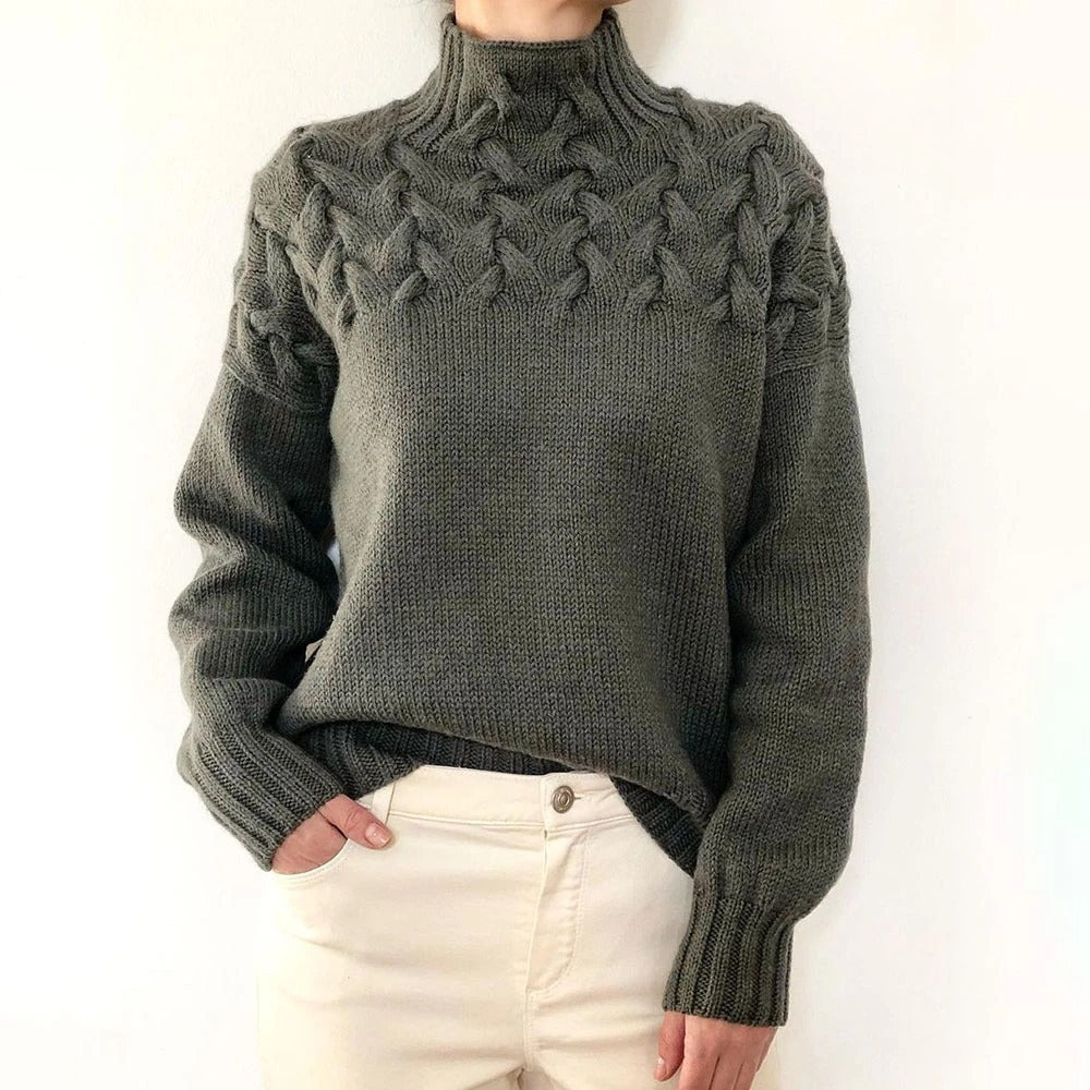 Turtleneck Cable Knit Long Sleeve Sweater