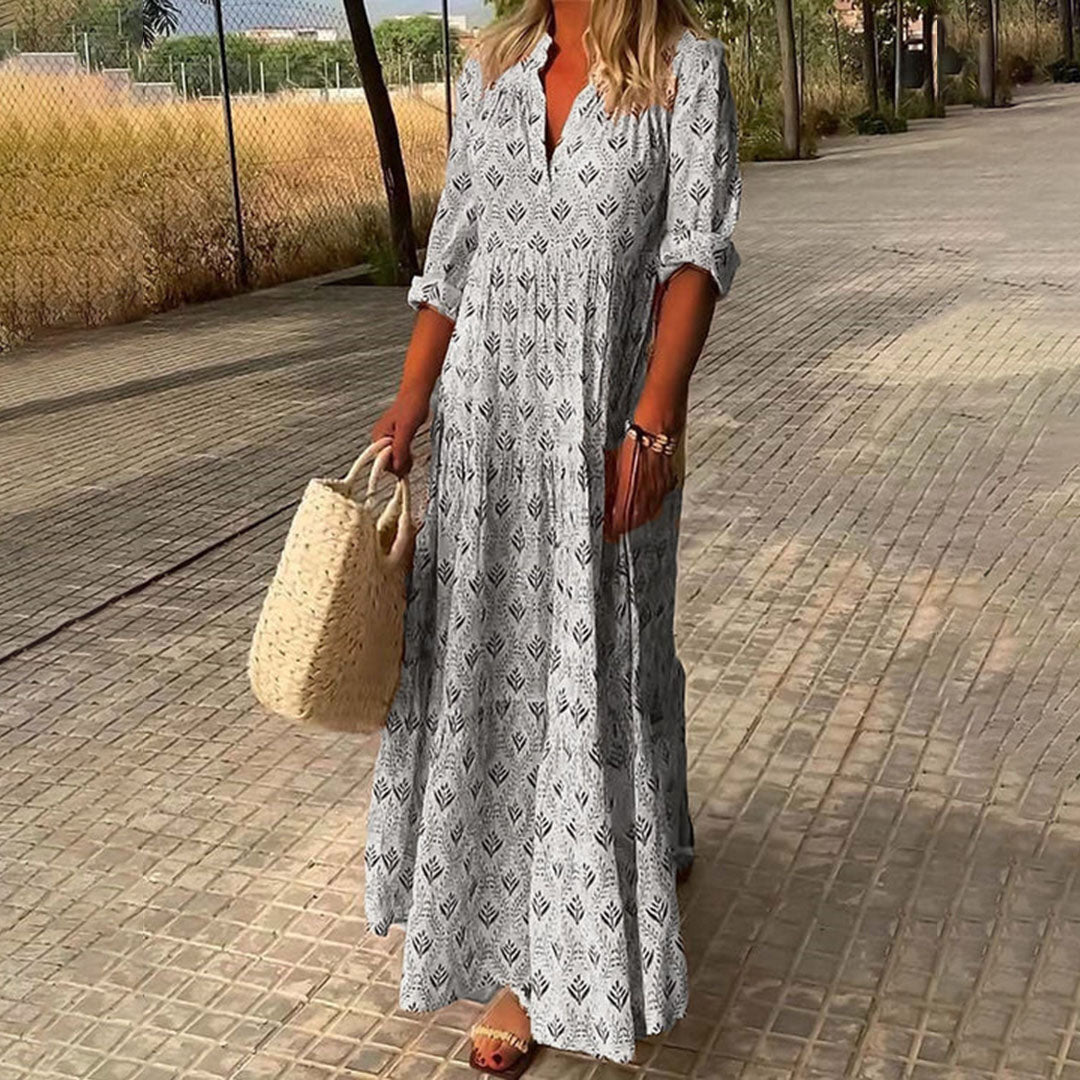 Print V-Neck Tiered Maxi Dress 3