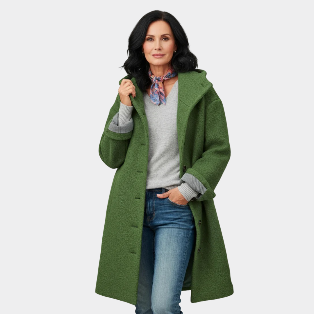 Hooded Button Front Longline Wool Look Coat