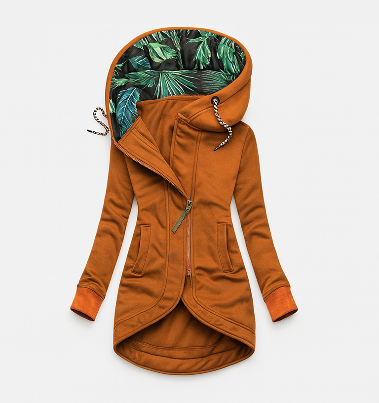Hooded Asymmetric Zip Front Pocket Longline Jacket