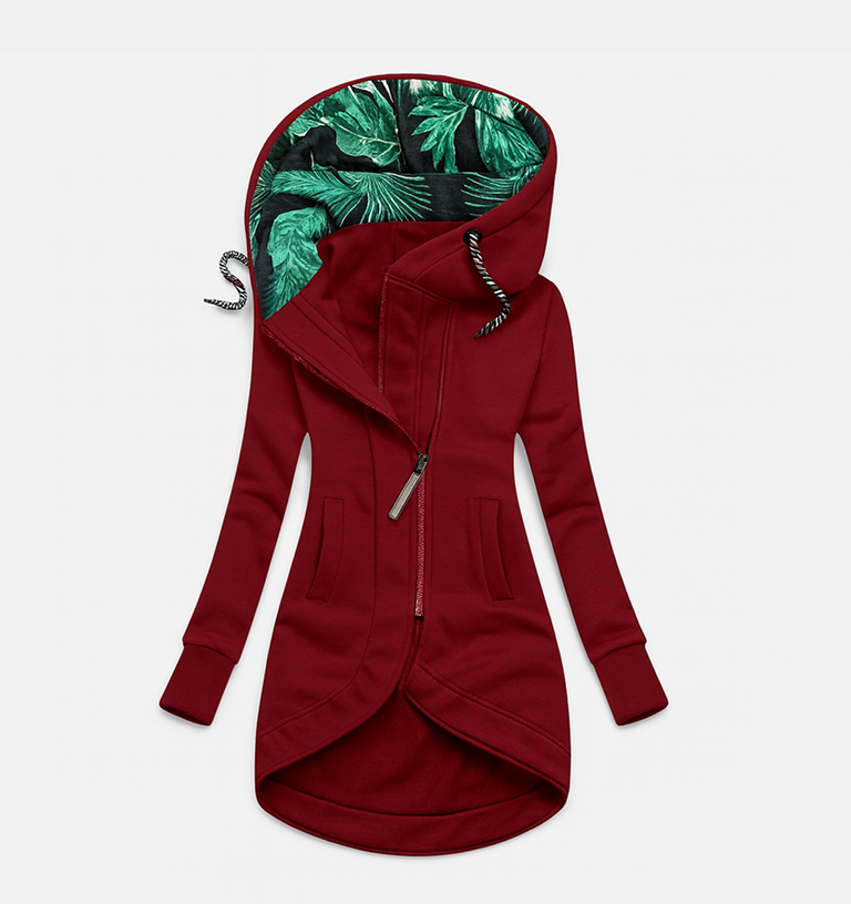 Hooded Asymmetric Zip Front Pocket Longline Jacket