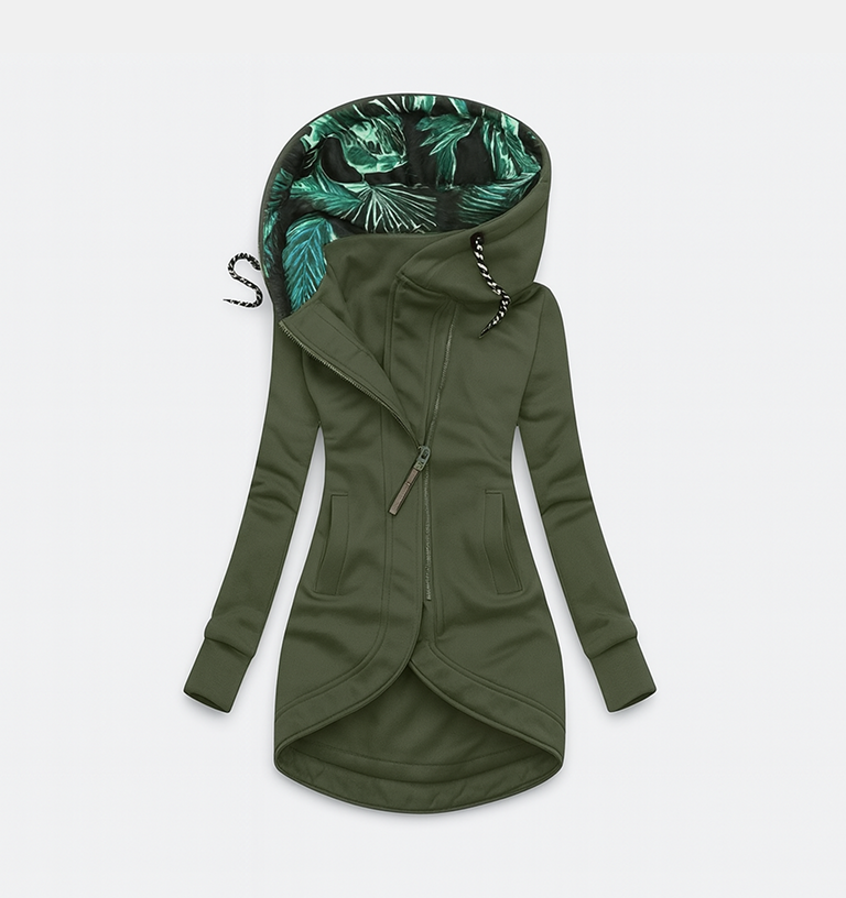 Hooded Asymmetric Zip Front Pocket Longline Jacket