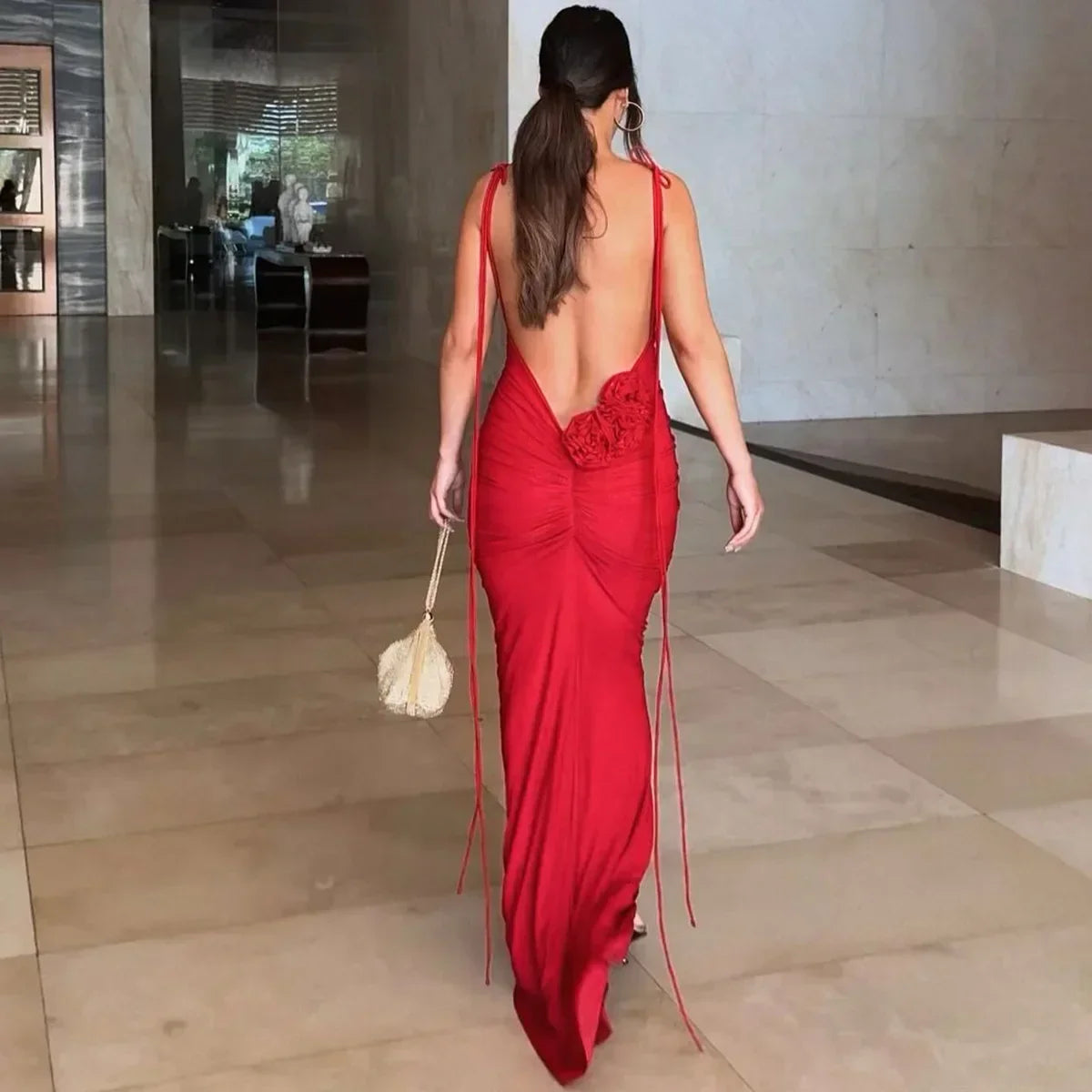 Backless Floral Maxi Dress
