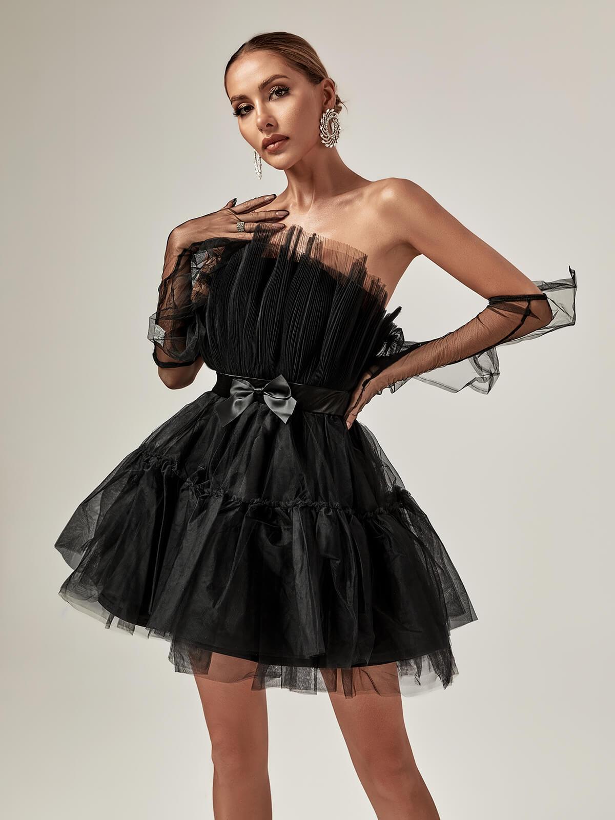 Guinevere Strapless Mesh Mini Dress In Black 2