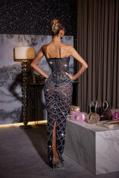 Strapless Rhinestone Mesh Maxi Dress 6