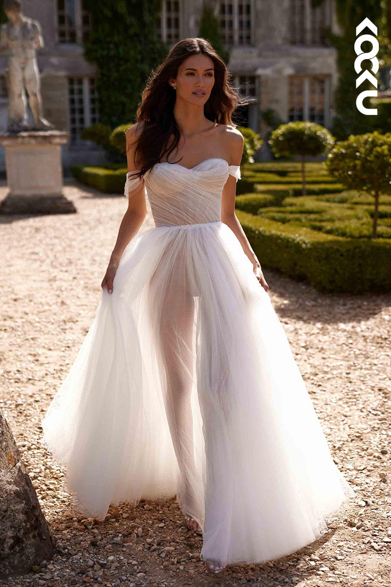 K1889 - Couture & Ornate Off-Shoulder Cap Sleeves A-line Wedding Dress