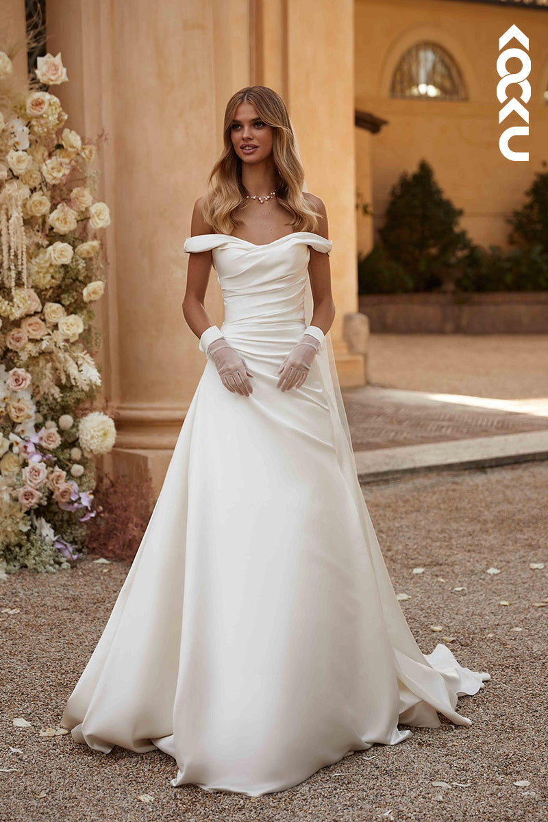 K1891 - Couture & Ornate Cap Sleeves A-Line Ruched Wedding Dress