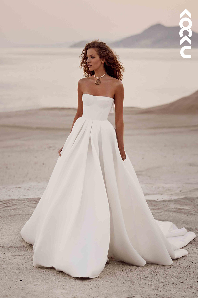 K1893 - Simple & Elegant Off-Shoulder Sleeveless A-Line Wedding Dress
