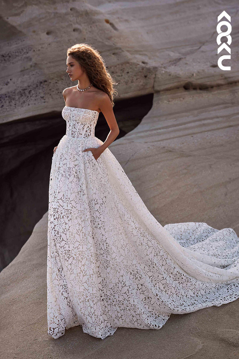 K1895 - Elegant & Luxurious Off-Shoulder Sleeveless A-Line Wedding Dress With Applique