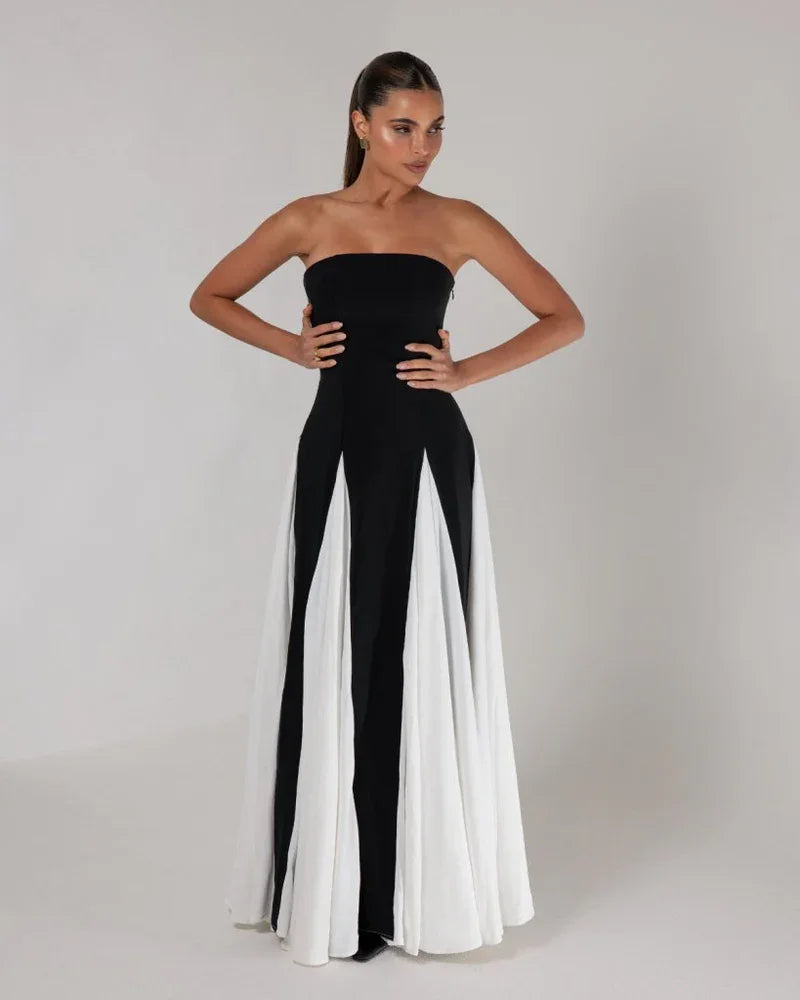 Sexy off-the-Shoulder Tube Top Slim Fit Black and White Stitching Dress