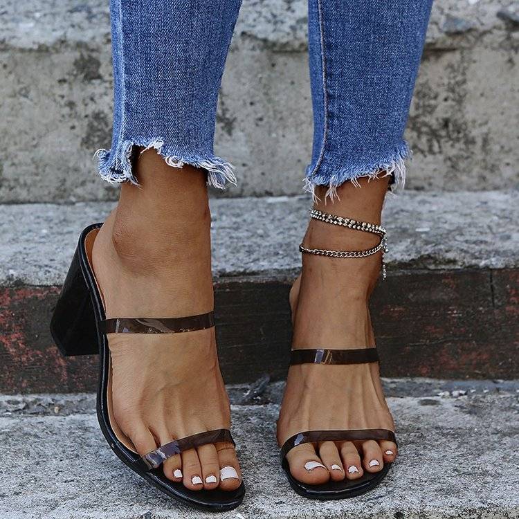 Square Heel Leopard Print High Heel Slippers