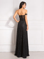 Bling Bling Glitters Floor Length Split Party Dress Backless Long Black Dress 11