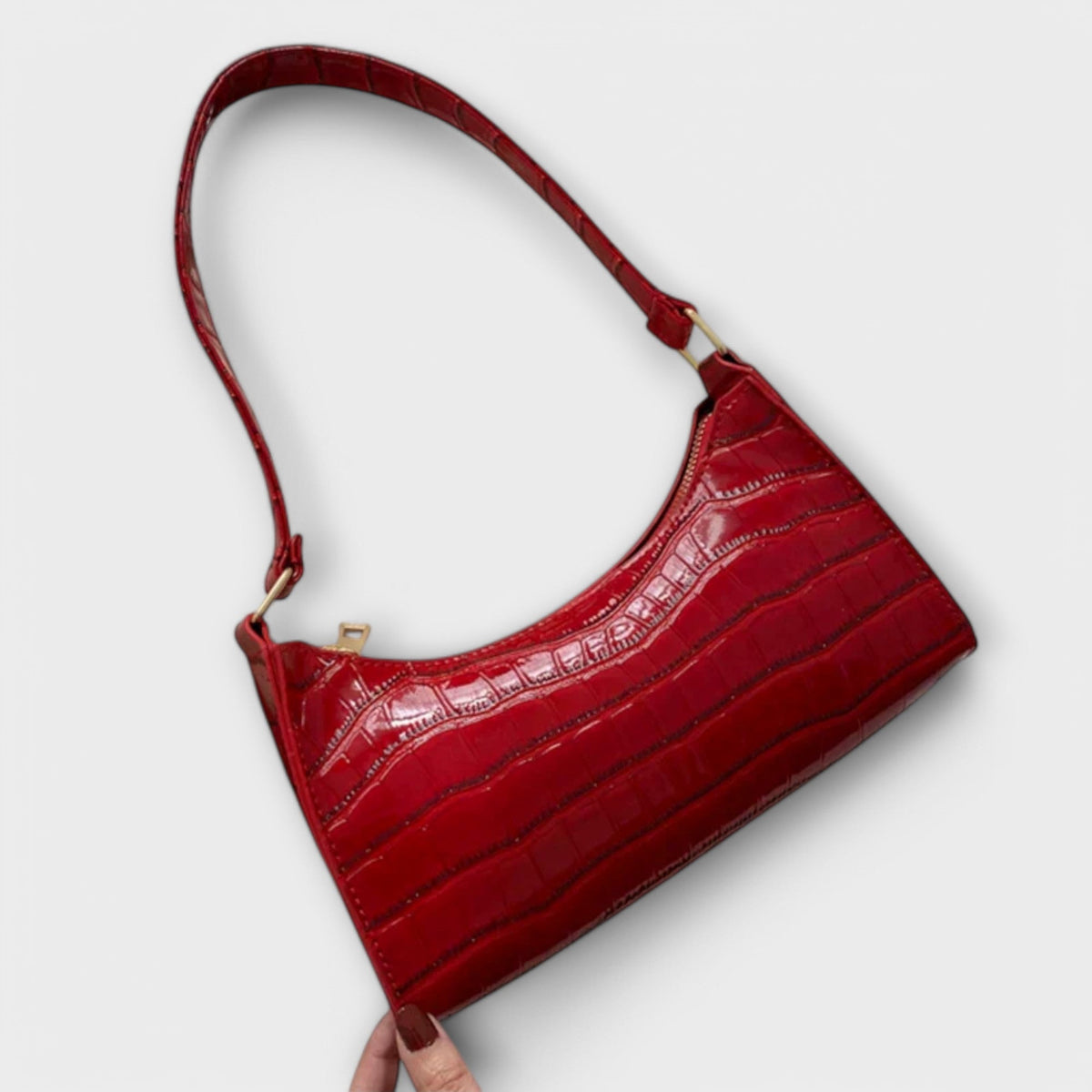 Croc Embossed Patent Baguette Shoulder Bag