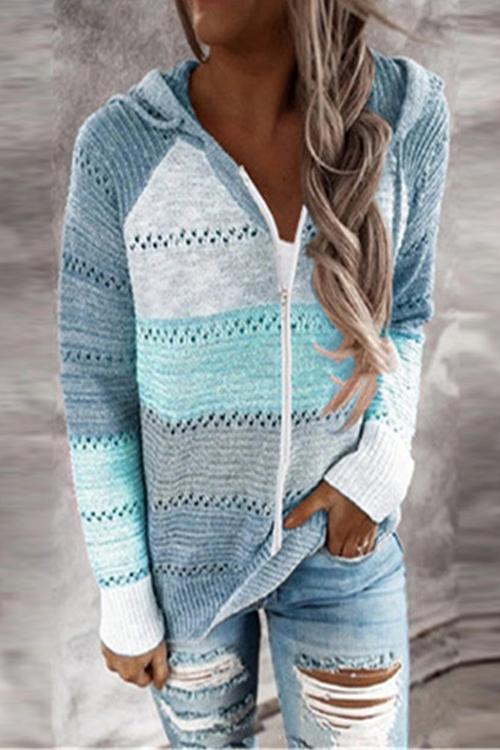 Gradient Zipper Hoodie Cardigan