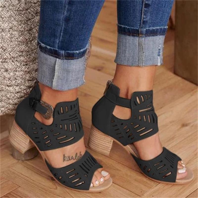 Buckle Peep Toe Hollow Out  Shoes